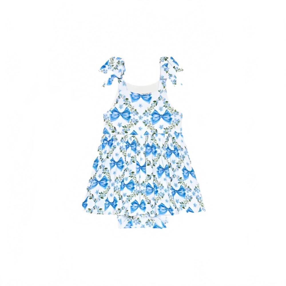 NEW POSH PEANUT girls emersyn bow babydoll bodysuit dress in blue